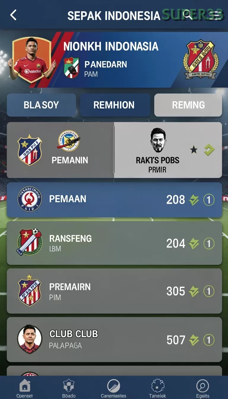 Cuplikan layar BOLA07 — menu navigasi